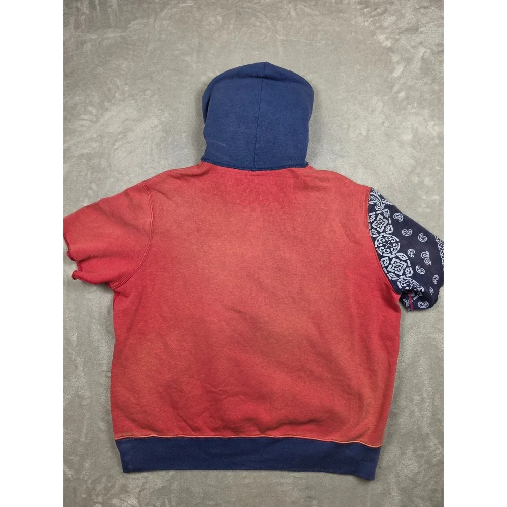 Polo Ralph Lauren Short Sleeve Hoodie Men XL Red Patchwork Bandana Graphic *Read